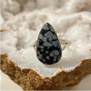 Snowflake Obsidian Sterling Silver Ring 925 Size 7
